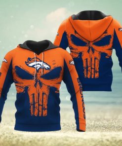 NFL Denver Broncos Punisher Skull Orange Navy Blue Pullover Hoodie