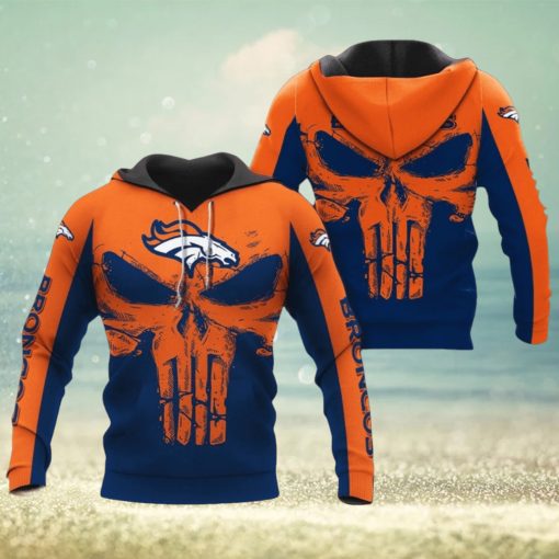 NFL Denver Broncos Punisher Skull Orange Navy Blue Pullover Hoodie