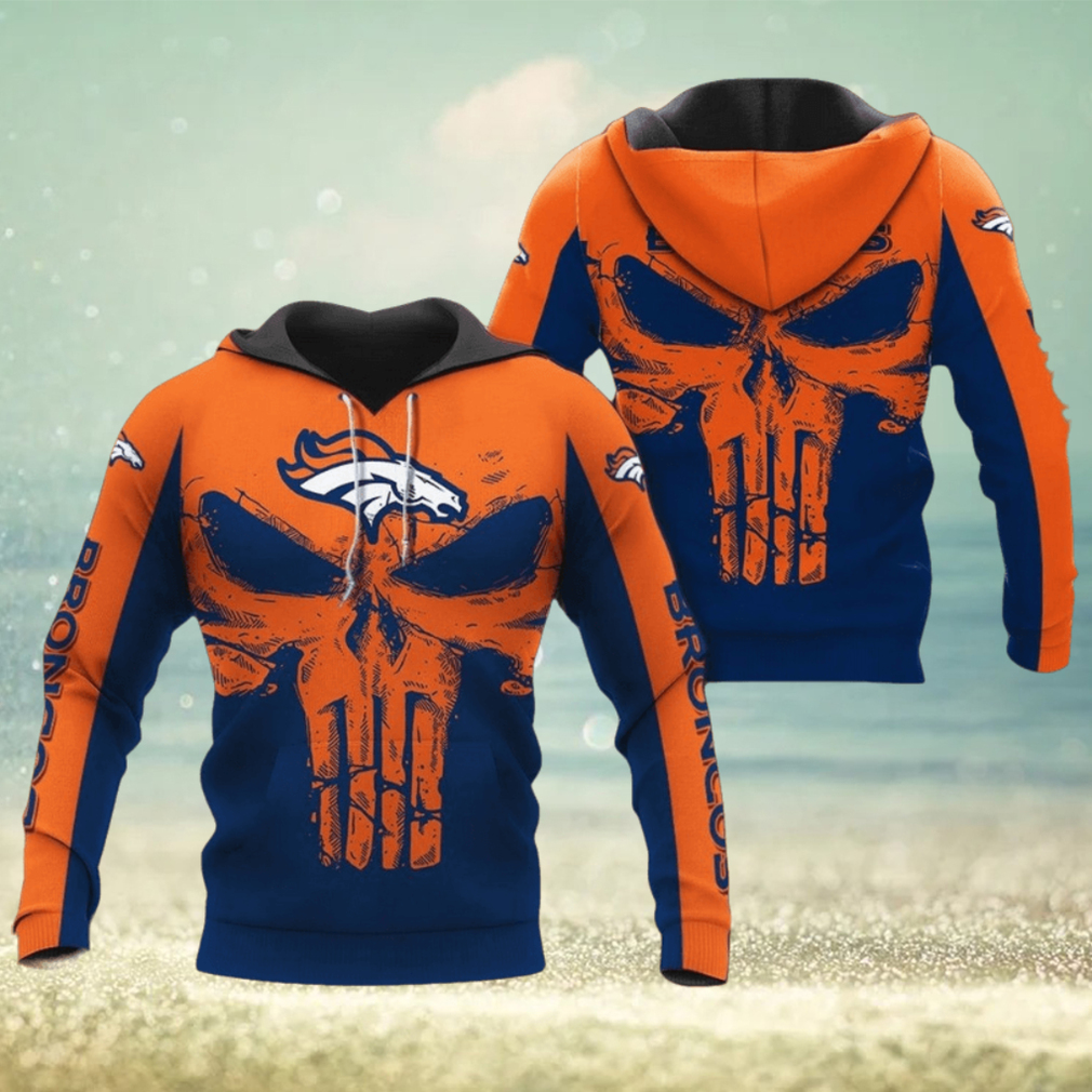 NFL Denver Broncos Punisher Skull Orange Navy Blue Pullover Hoodie NFL Denver Broncos Punisher Skull Orange Navy Blue Pullover Hoodie