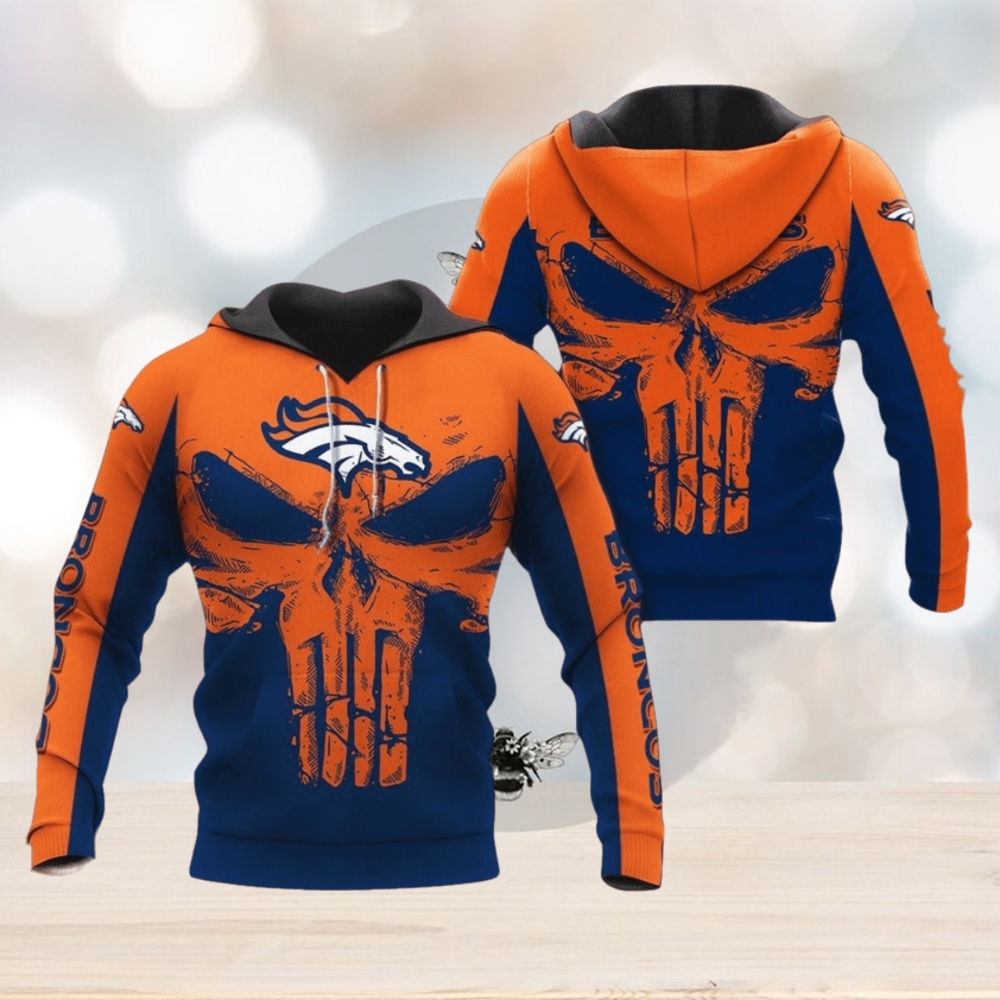 NFL Denver Broncos Punisher Skull Orange Navy Blue Pullover Hoodie NFL Denver Broncos Punisher Skull Orange Navy Blue Pullover Hoodie