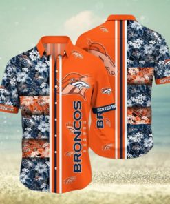 NFL Denver Broncos Tropical Flowers Orange Hawaiian Shirt