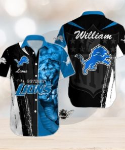 NFL Detroit Lions Custom Name Special Half Tone Mascot Hawaiian Shirt