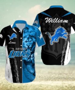 NFL Detroit Lions Custom Name Special Half Tone Mascot Hawaiian Shirt