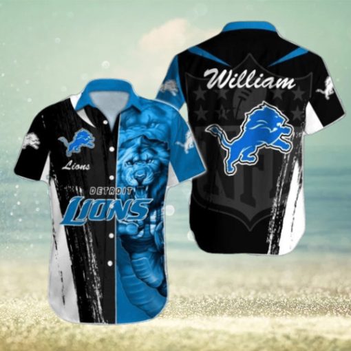 NFL Detroit Lions Custom Name Special Half Tone Mascot Hawaiian Shirt