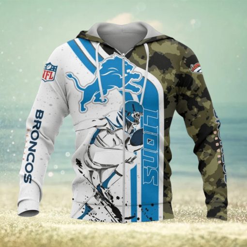 NFL Detroit Lions White Blue Camo Zip Up Hoodie
