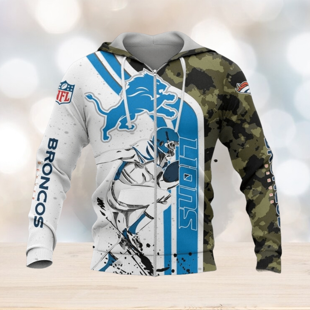 NFL Detroit Lions White Blue Camo Zip Up Hoodie NFL Detroit Lions White Blue Camo Zip Up Hoodie