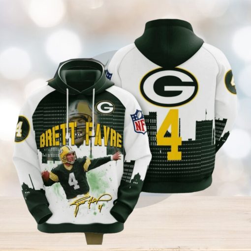 NFL Green Bay Packers Brett Favre Dark Green White Pullover Hoodie