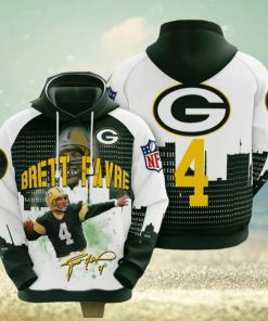 NFL Green Bay Packers Brett Favre Dark Green White Pullover Hoodie