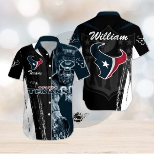 NFL Houston Texans Custom Name Special Half Tone Mascot Hawaiian Shirt