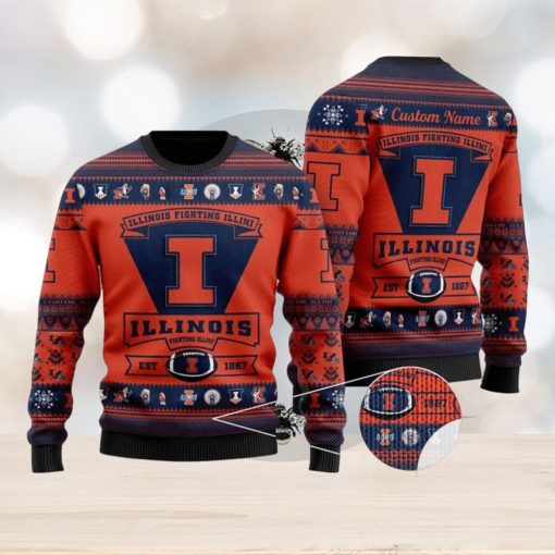 NFL Illinois Fighting Illini Football Team Logo 3D Printed Ugly Christmas Sweater