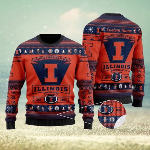 NFL Illinois Fighting Illini Football Team Logo 3D Printed Ugly Christmas Sweater