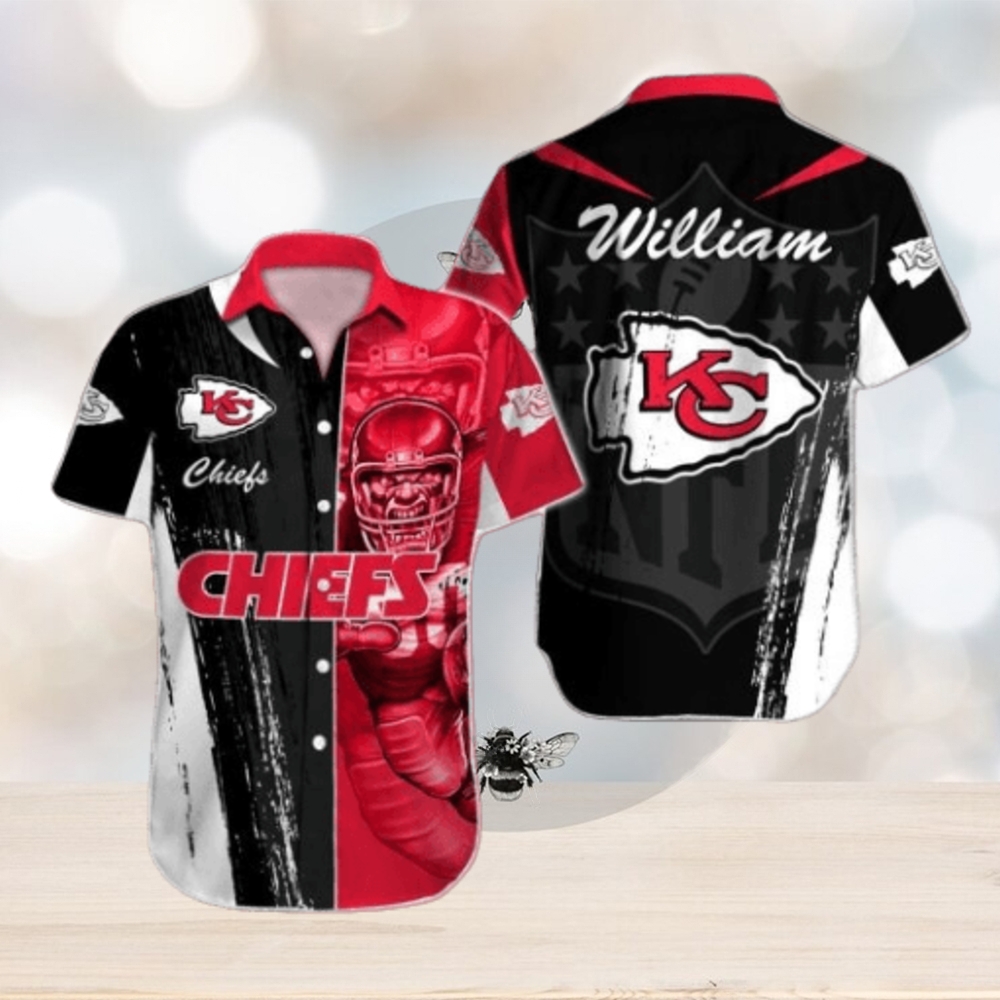 NFL Kansas City Chiefs Custom Name Special Half Tone Mascot Hawaiian Shirt NFL Kansas City Chiefs Custom Name Special Half Tone Mascot Hawaiian Shirt
