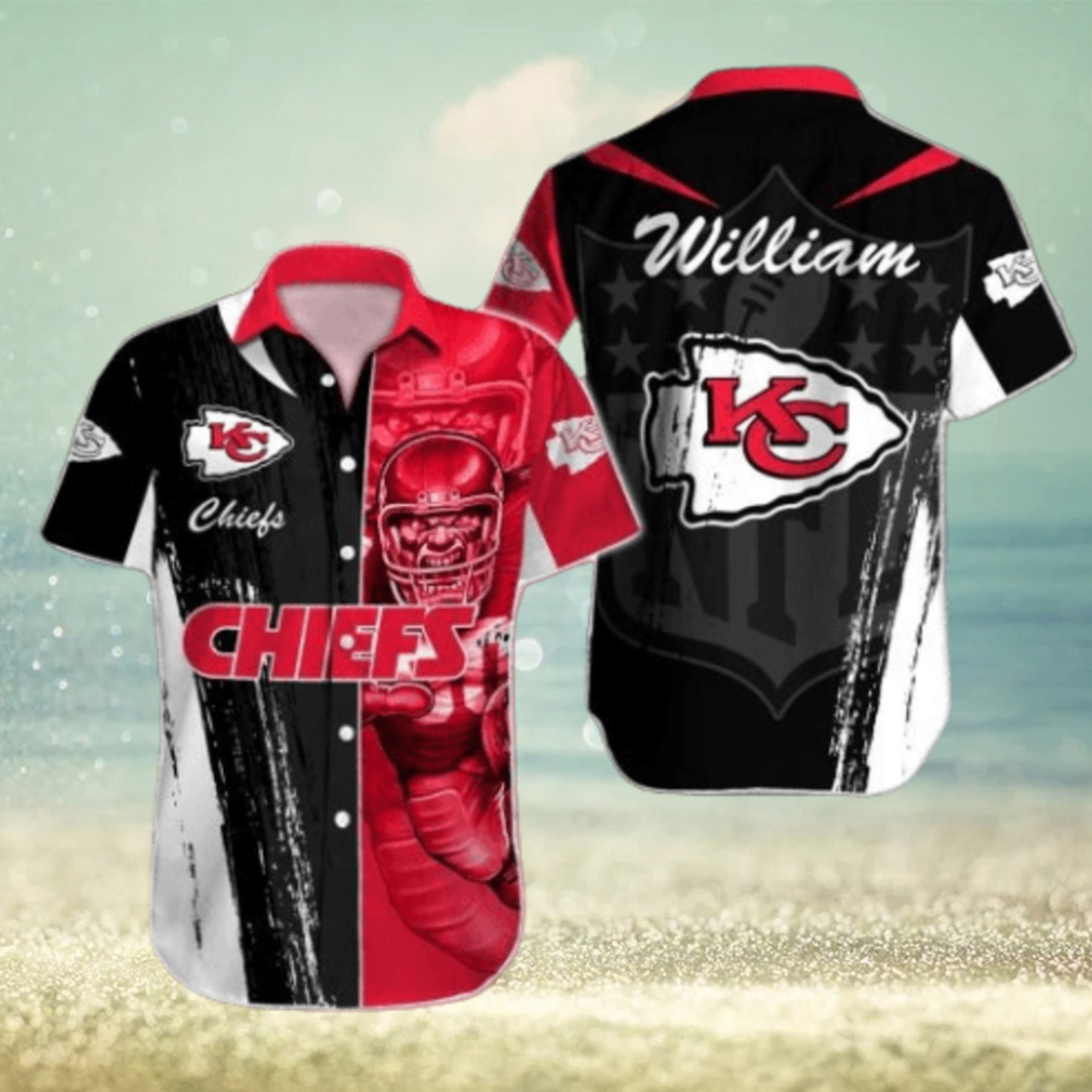 NFL Kansas City Chiefs Custom Name Special Half Tone Mascot Hawaiian Shirt NFL Kansas City Chiefs Custom Name Special Half Tone Mascot Hawaiian Shirt