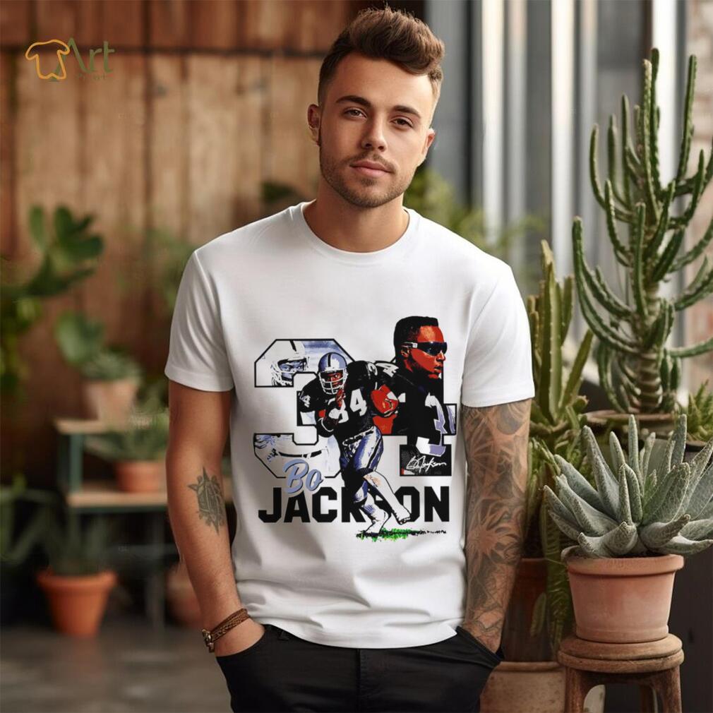 NFL Las Vegas Raiders football Bo Jackson player number 34 signature retro shirt NFL Las Vegas Raiders football Bo Jackson player number 34 signature retro shirt