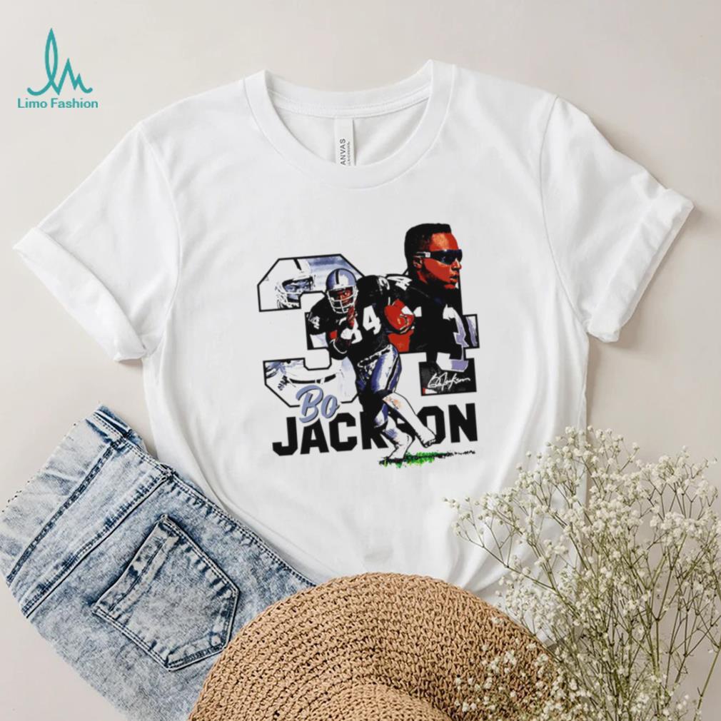 NFL Las Vegas Raiders football Bo Jackson player number 34 signature retro shirt NFL Las Vegas Raiders football Bo Jackson player number 34 signature retro shirt