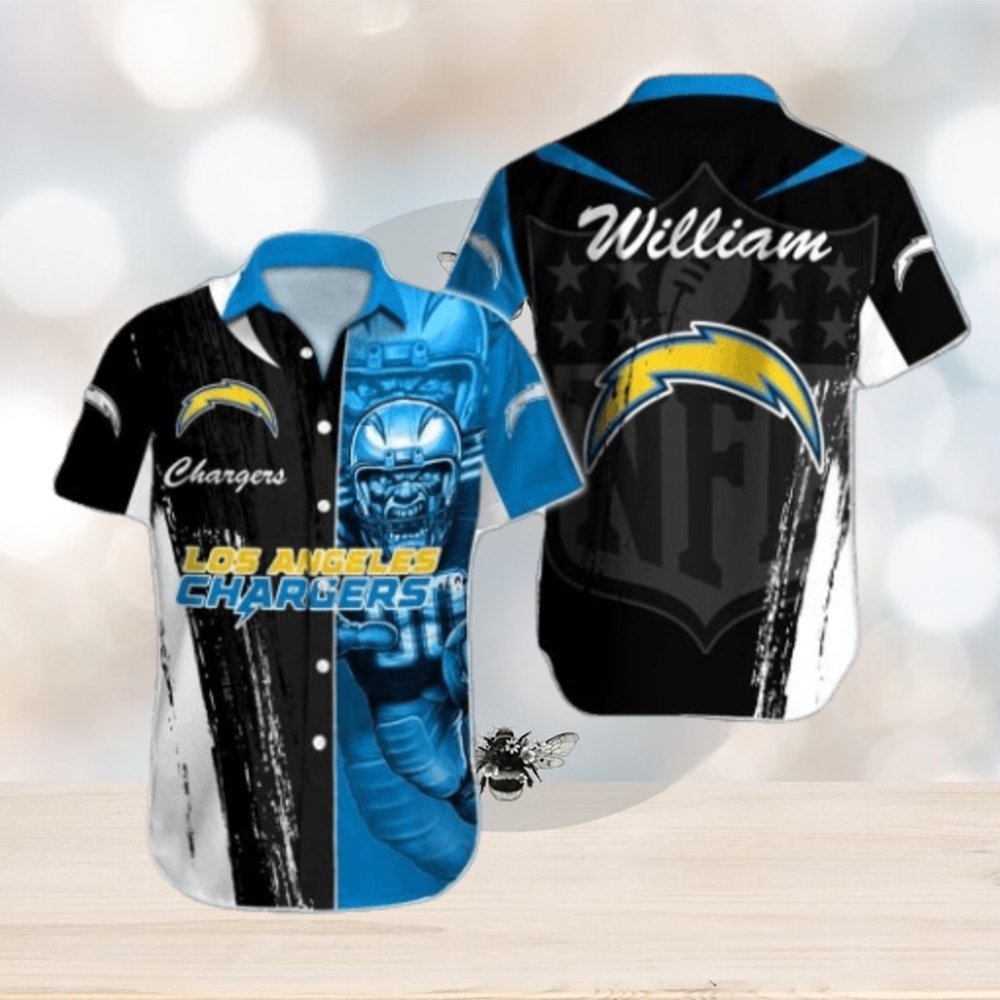 NFL Los Angeles Chargers Custom Name Special Half Tone Mascot Hawaiian Shirt NFL Los Angeles Chargers Custom Name Special Half Tone Mascot Hawaiian Shirt