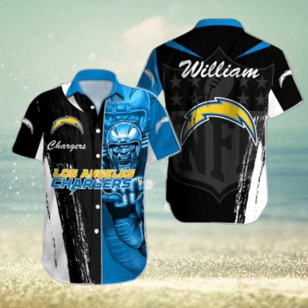 NFL Los Angeles Chargers Custom Name Special Half Tone Mascot Hawaiian Shirt NFL Los Angeles Chargers Custom Name Special Half Tone Mascot Hawaiian Shirt