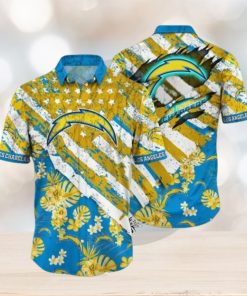 NFL Los Angeles Chargers Gold Flowers Blue Hawaiian Shirt V2