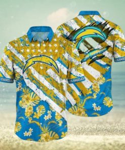 NFL Los Angeles Chargers Gold Flowers Blue Hawaiian Shirt V2