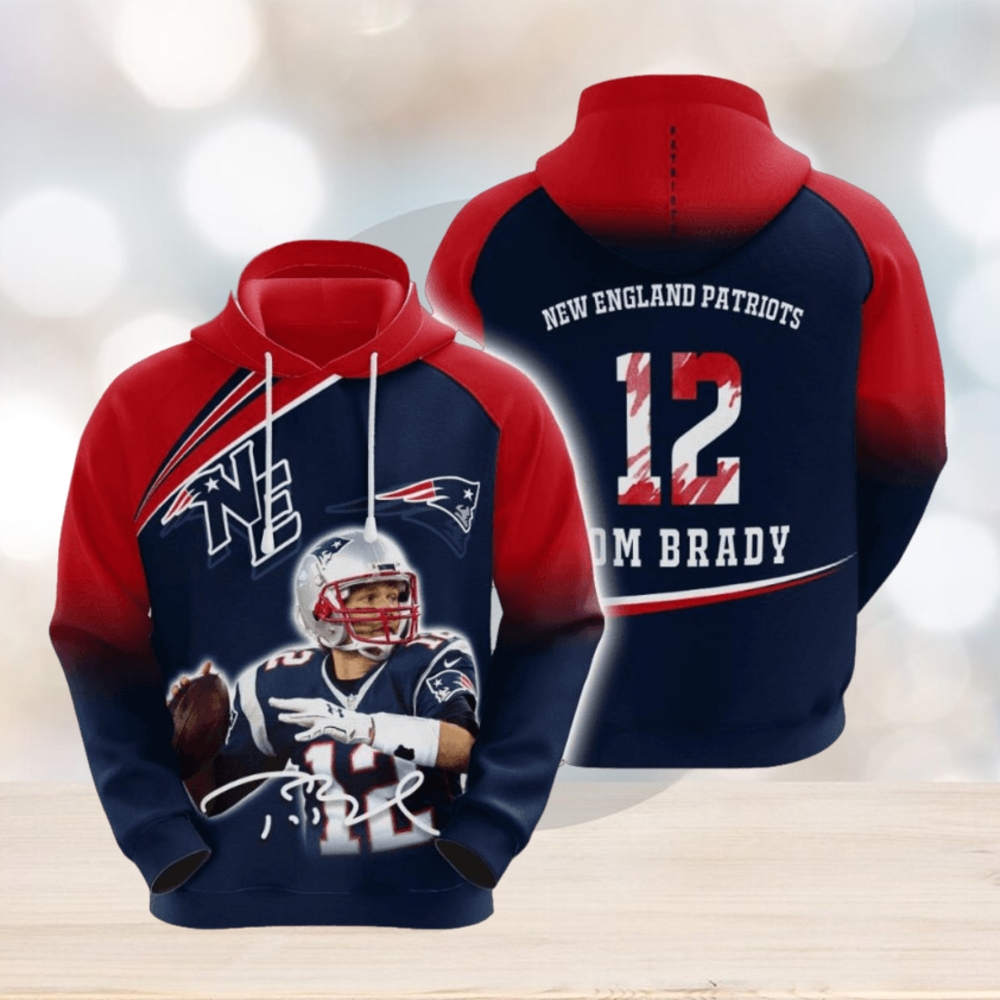NFL New England Patriots Tom Brady Blue Red Pullover Hoodie Ver 1 NFL New England Patriots Tom Brady Blue Red Pullover Hoodie Ver 1