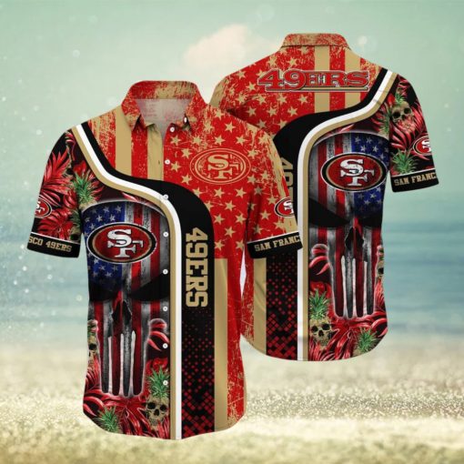 NFL San Francisco 49ers Hawaiian Shirt Skull US Flag, NFL Hawaiian Shirt
