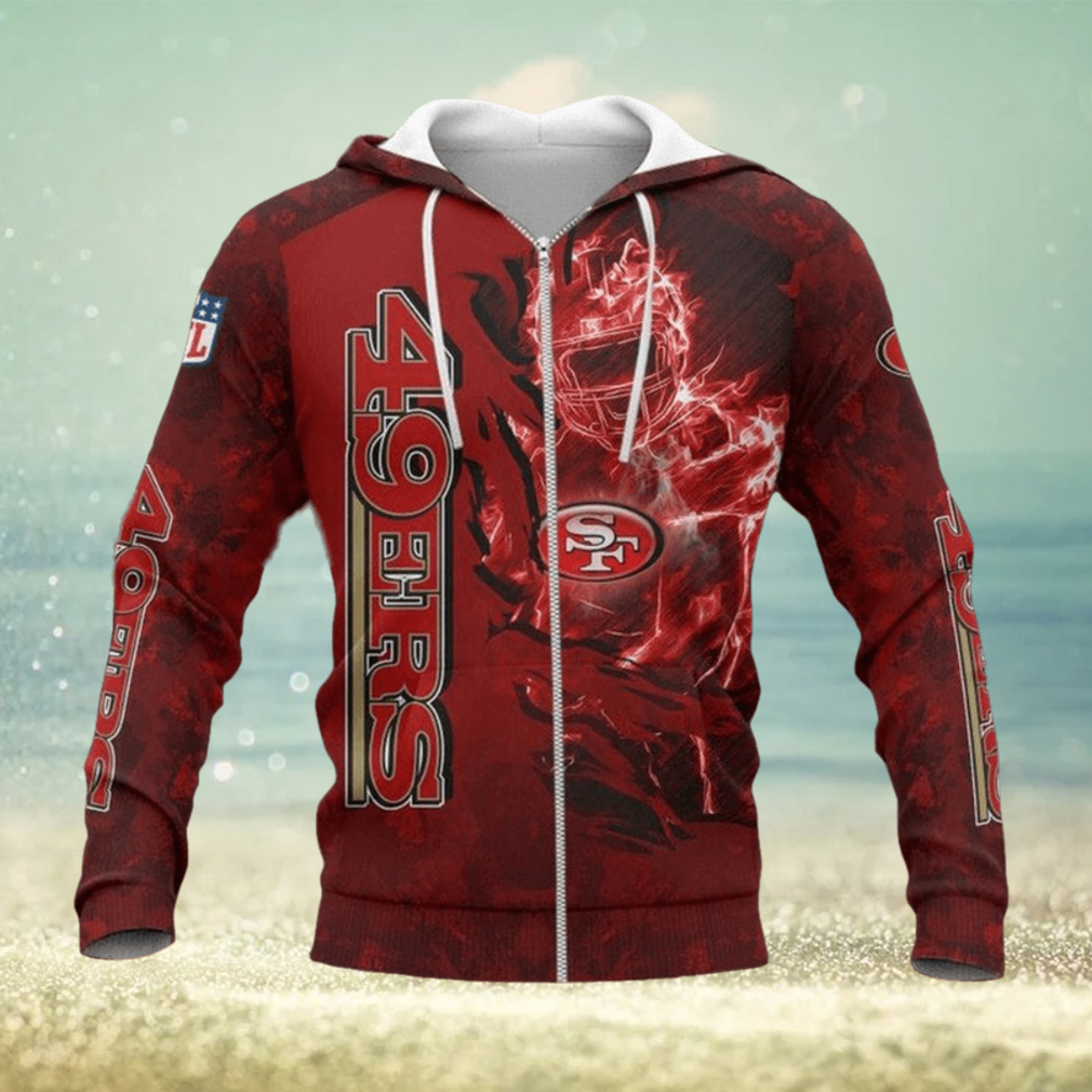 NFL San Francisco 49ers Red Scratch Fire Player Zip Up Hoodie NFL San Francisco 49ers Red Scratch Fire Player Zip Up Hoodie
