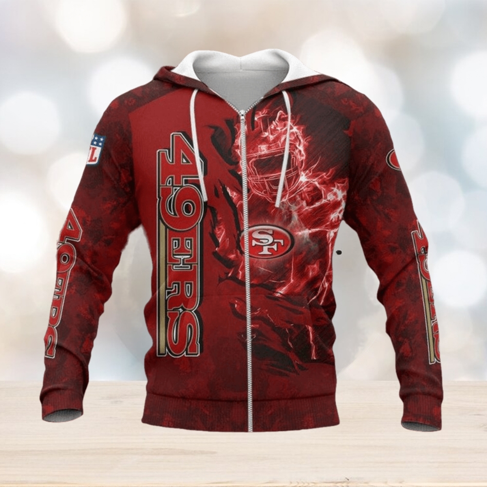 NFL San Francisco 49ers Red Scratch Fire Player Zip Up Hoodie NFL San Francisco 49ers Red Scratch Fire Player Zip Up Hoodie