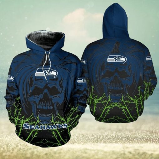 NFL Seattle Seahawks Halloween Skull Pumpkin Pullover Hoodie