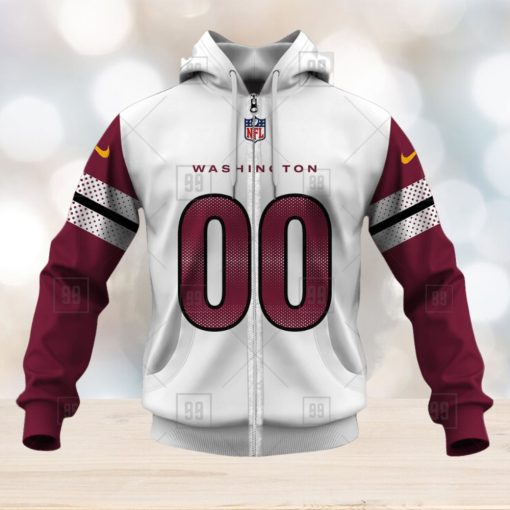 NFL Washington Commanders Custom Name Number White Road Jersey Zip Up Hoodie
