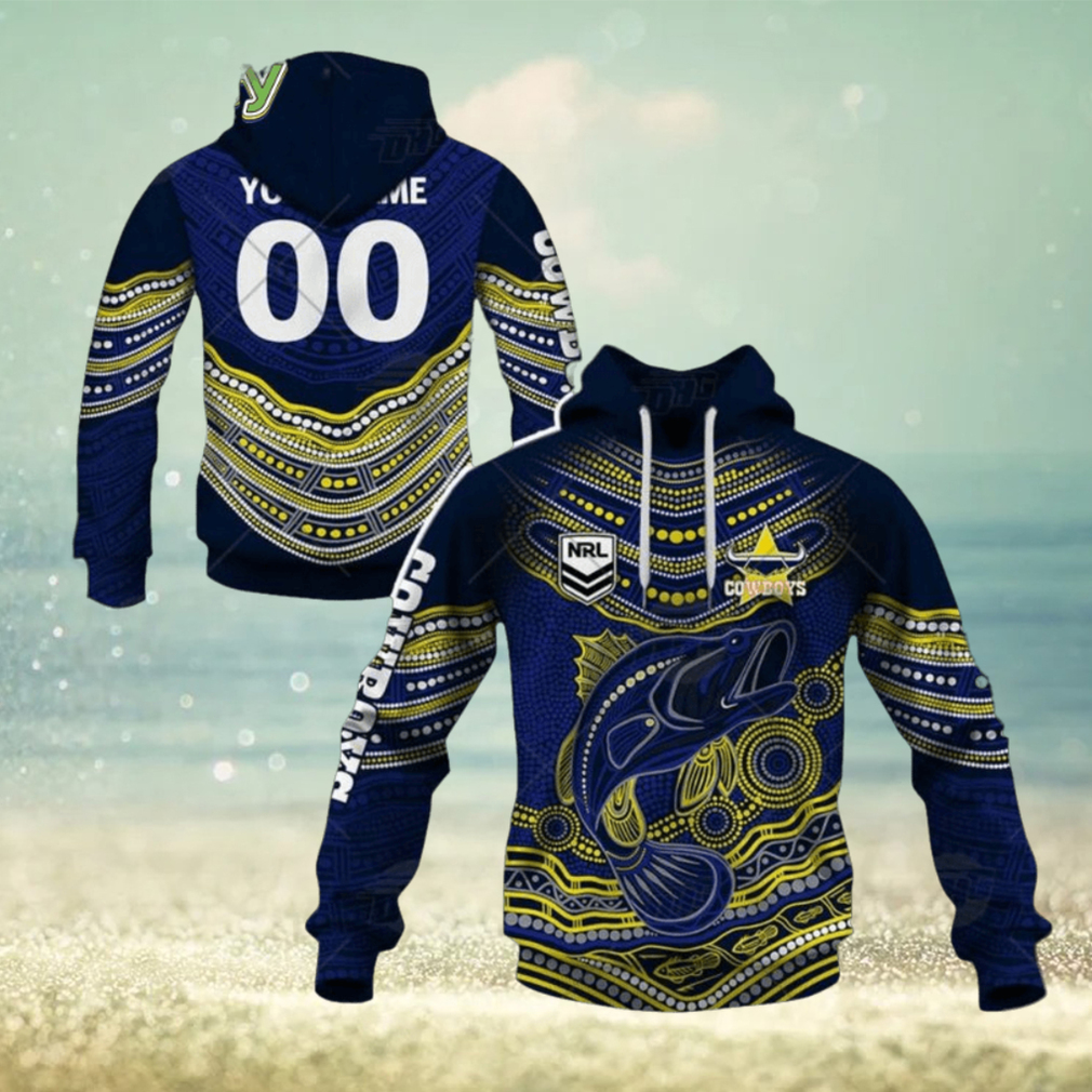 NRL North Queensland Cowboys Custom Name Number 2022 Indigenous Fishing Jersey Pullover Hoodie NRL North Queensland Cowboys Custom Name Number 2022 Indigenous Fishing Jersey Pullover Hoodie