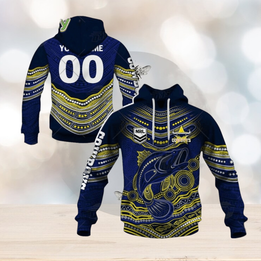 NRL North Queensland Cowboys Custom Name Number 2022 Indigenous Fishing Jersey Pullover Hoodie NRL North Queensland Cowboys Custom Name Number 2022 Indigenous Fishing Jersey Pullover Hoodie