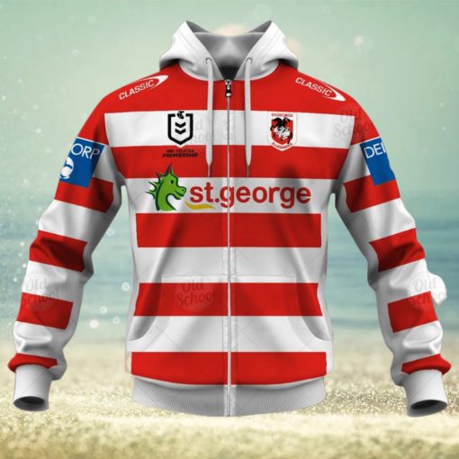 NRL St. George Illawarra Dragons Custom Name Number 2021 Heritage Jersey Zip Up Hoodie