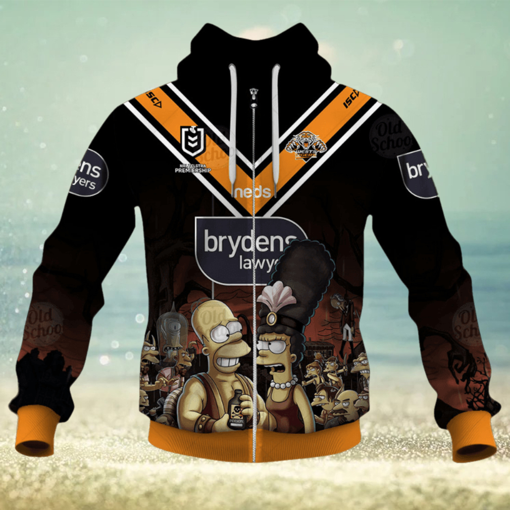 NRL Wests Tigers Custom Name Number x The Simpsons 2020 Halloween Jersey Zip Up Hoodie NRL Wests Tigers Custom Name Number x The Simpsons 2020 Halloween Jersey Zip Up Hoodie