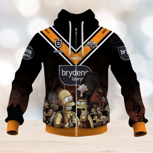 NRL Wests Tigers Custom Name Number x The Simpsons 2020 Halloween Jersey Zip Up Hoodie