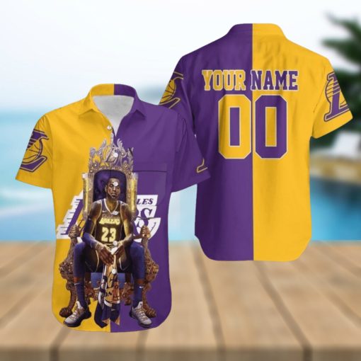 Nba Los Angeles Lakers Custom Name Number Golden Purple Lebron James 23 Trendy Hawaiian Shirt V4 Aloha Shirt