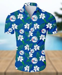 Nba Philadelphia 76Ers White Hibiscus Flowers Green Leaves Trendy Hawaiian Shirt Aloha Shirt