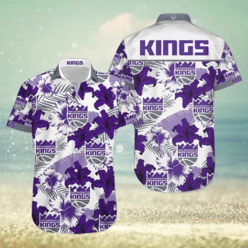 Nba Sacramento Kings Purple Tropical Flowers Trendy Hawaiian Shirt V3 Aloha Shirt