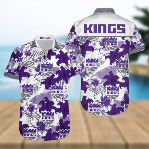 Nba Sacramento Kings Purple Tropical Flowers Trendy Hawaiian Shirt V3 Aloha Shirt