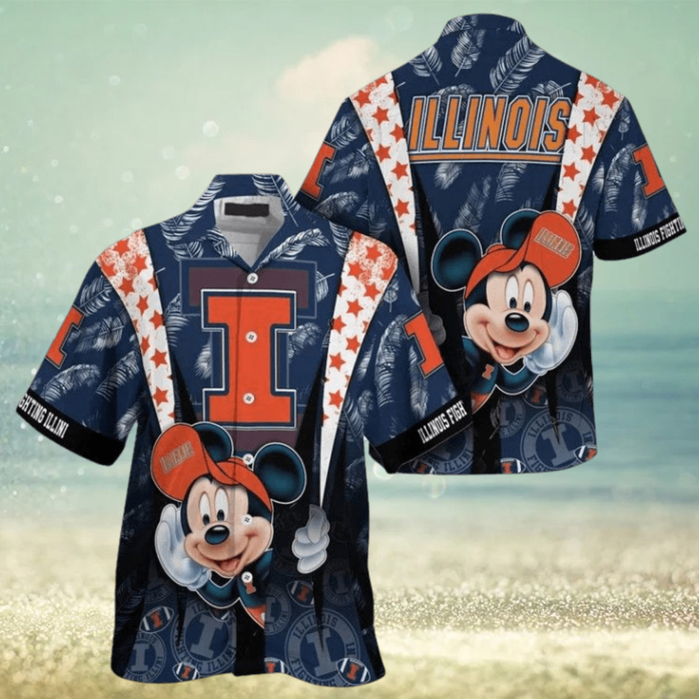 Ncaa Illinois Fighting Illini Mickey Mouse Trendy Hawaiian Shirt Ncaa Illinois Fighting Illini Mickey Mouse Trendy Hawaiian Shirt