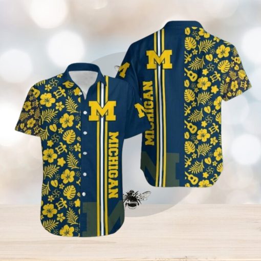 Ncaa Michigan Wolverines Maize Flowers Blue Trendy Hawaiian Shirt Aloha Shirt