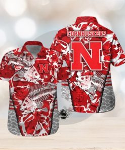 Nebraska Cornhuskers Fishing Short Sleeve Button Up Tropical Hawaiian Shirt