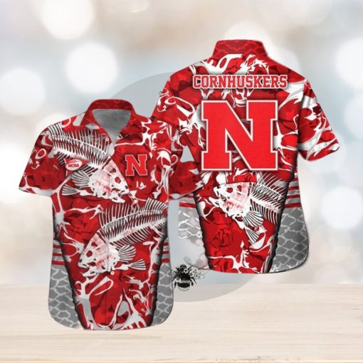 Nebraska Cornhuskers Fishing Short Sleeve Button Up Tropical Hawaiian Shirt