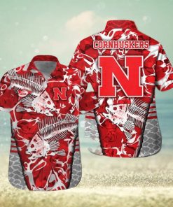 Nebraska Cornhuskers Fishing Short Sleeve Button Up Tropical Hawaiian Shirt