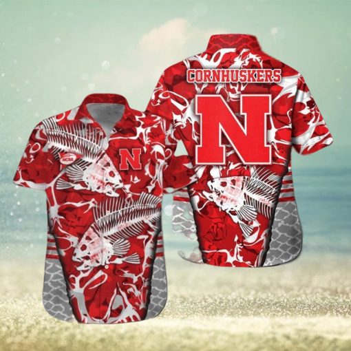 Nebraska Cornhuskers Fishing Short Sleeve Button Up Tropical Hawaiian Shirt