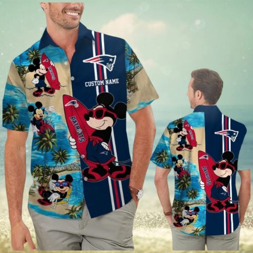 New England Patriots Mickey Name Personalized Short Sleeve Button Up Tropical Hawaiian Shirt