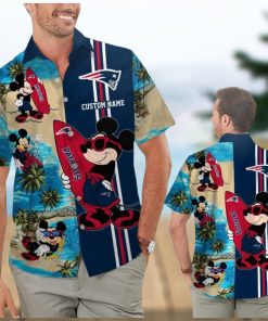 New England Patriots Mickey Name Personalized Short Sleeve Button Up Tropical Hawaiian Shirt