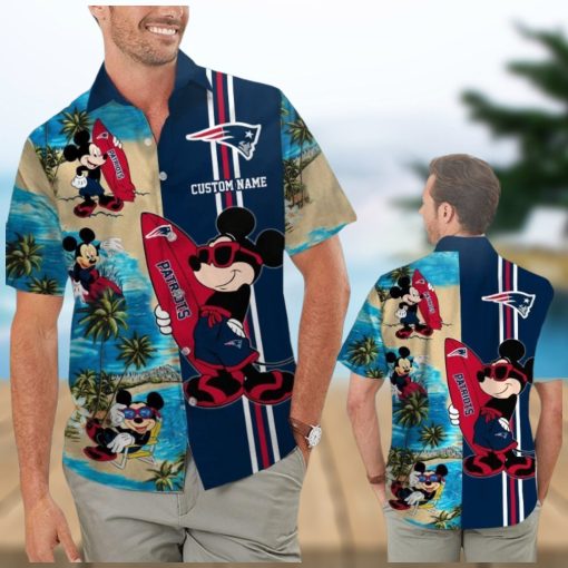 New England Patriots Mickey Name Personalized Short Sleeve Button Up Tropical Hawaiian Shirt