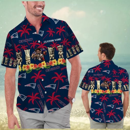 New England Patriots Name Personalized Short Sleeve Button Up Tropical Hawaiian Shirt