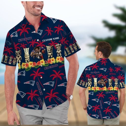 New England Patriots Name Personalized Short Sleeve Button Up Tropical Hawaiian Shirt