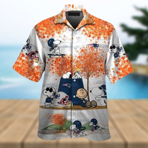 New England Patriots Snoopy Autumn Short Sleeve Button Up Tropical Hawaiian Shirt